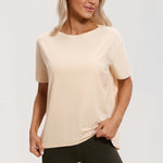 Women's Pima Cotton Boat Neck Short Sleeves Shirts White Opal