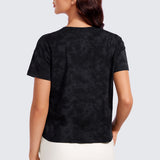 CRZ YOGA Women's Pima Cotton Crew Neck Short Sleeves Shirts Ice Grey White