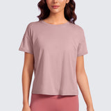 CRZ YOGA Women's Pima Cotton Crew Neck Short Sleeves Shirts Twilight Rose Pink