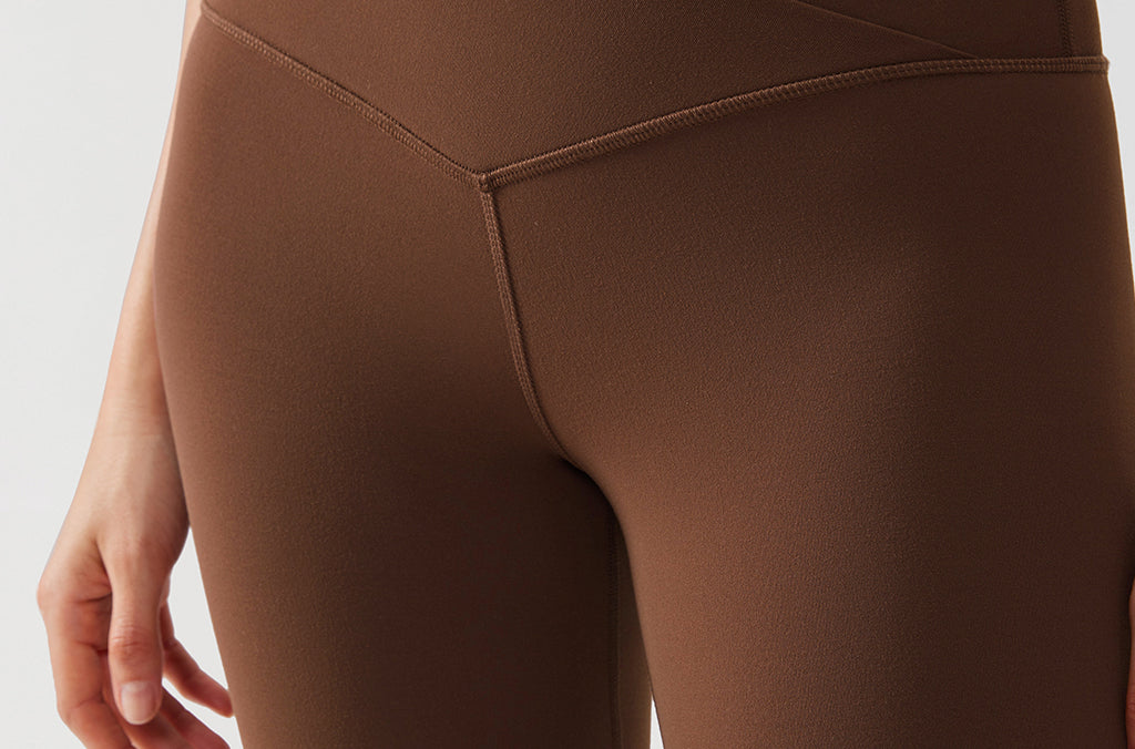 CRZ YOGA Women's V Cross Waist Flare Leggings 31'' Olive Green