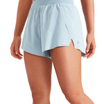 CRZ YOGA Women's Running Feathery-Fit Soft Spilt Quick Dry Lined Shorts Blue Linen