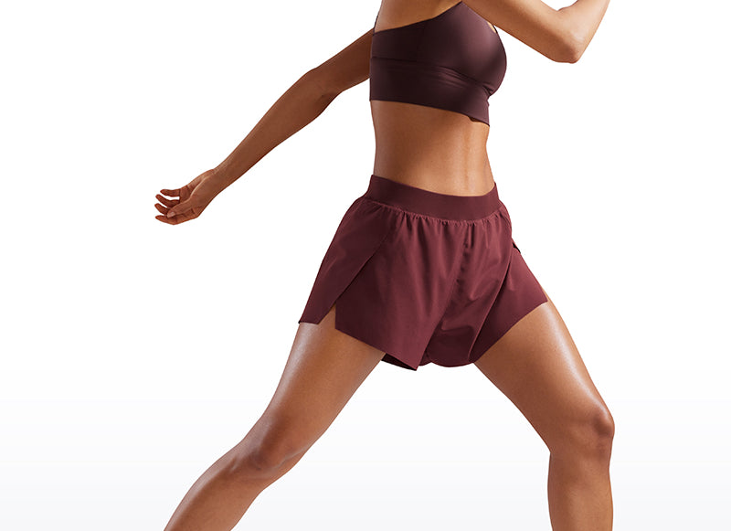 CRZ YOGA Women's Running Feathery-Fit Soft Spilt Quick Dry Lined Shorts Red Merlot