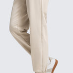 CRZ YOGA Women's Cotton Fleece Joggers with Pockets 28" Milky White