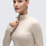 CRZ YOGA Women's Half Zip Long Sleeve Cropped Top Mojave Tan
