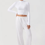 CRZ YOGA Women's Half Zip Long Sleeve Cropped Top White