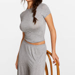 SOULVOR Short Sleeve Crew Neck T-Shirt Moon Heather Grey