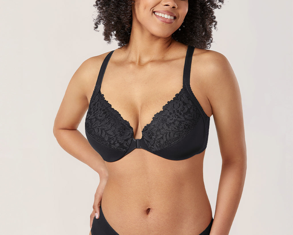 Women's Lace Front Closure Bra Black