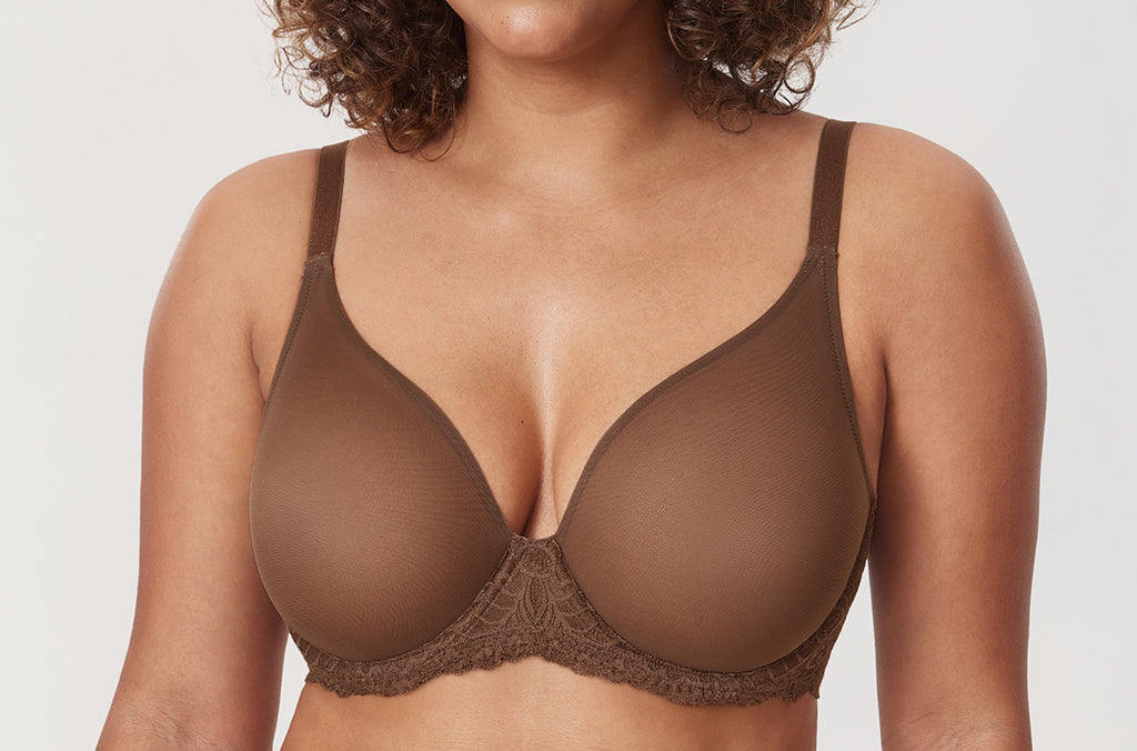Women's Vintage Lace Sheer Mesh Bra Sandalwood Brown