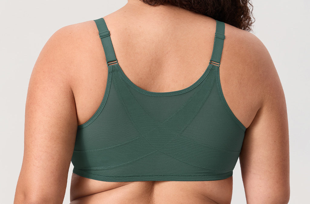 Women's Lace Front Closure Posture Bra Midnight Emerald