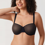 Women's Sheer Mesh Balconette Bra Black