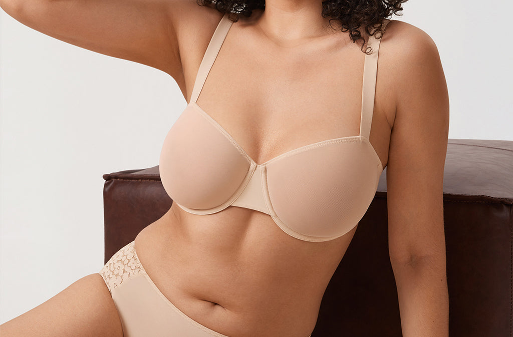 Women's Sheer Mesh Balconette Bra Beige